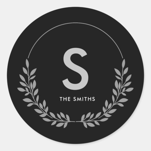 Sticker Rond Monogramme élégant personnalisé noir et blanc (Devant)
