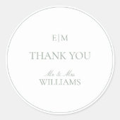 Sticker Rond Monogramme Elegant Sage Green Merci Mariage (Devant)