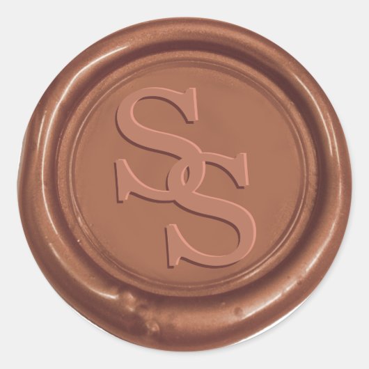 Sticker Rond Monogramme Élégant Script Cuivre Mariage de cire d (Devant)