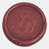 Sticker Rond Monogramme Élégant Script Mariage de cire rouge Bo (Devant)