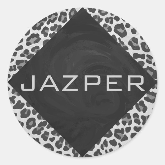 Sticker Rond Monogramme Empreinte de léopard noir et blanc (Devant)