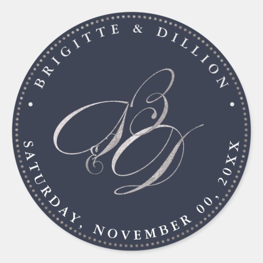 Sticker Rond Monogramme en argent PixDezine Faux (A-Z) (Devant)