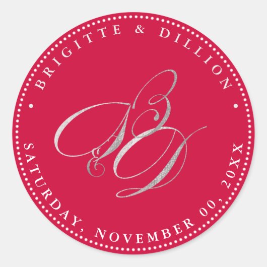 Sticker Rond Monogramme en argent PixDezine Faux (A-Z) (Devant)