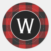 Sticker Rond Monogramme en carton rouge et noir (Devant)