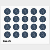 Sticker Rond Monogramme en cuir bleu rustique (Feuille)