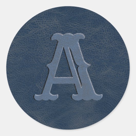 Sticker Rond Monogramme en cuir bleu rustique (Devant)