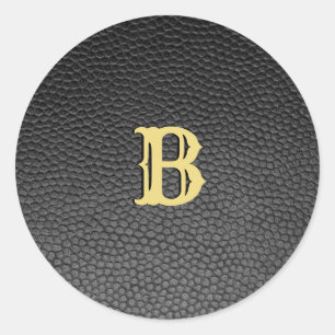 Sticker Rond Monogramme en cuir noir Faux personnalisé