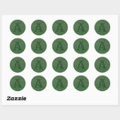 Sticker Rond Monogramme en cuir vert rustique (Feuille)
