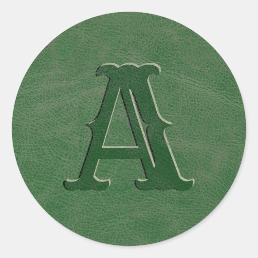 Sticker Rond Monogramme en cuir vert rustique (Devant)
