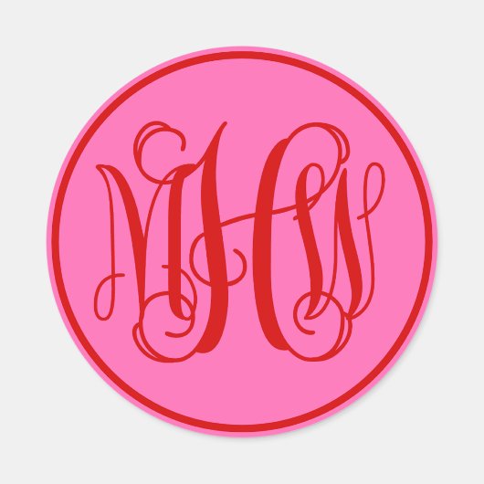 Sticker Rond Monogramme en écriture cursive de vigne rouge rose