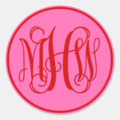 Sticker Rond Monogramme en écriture cursive de vigne rouge rose (Devant)