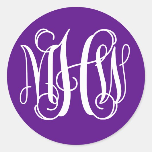 Sticker Rond Monogramme en écriture cursive violet blanc en vin (Devant)
