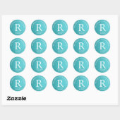Sticker Rond Monogramme en faux cuir turquoise encerclé (Feuille)