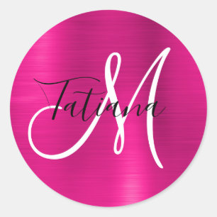 Sticker Rond Monogramme en feuille d'aluminium ombré rose profo