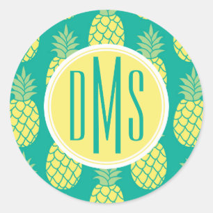 Sticker Rond Monogramme en pastel des ananas  
