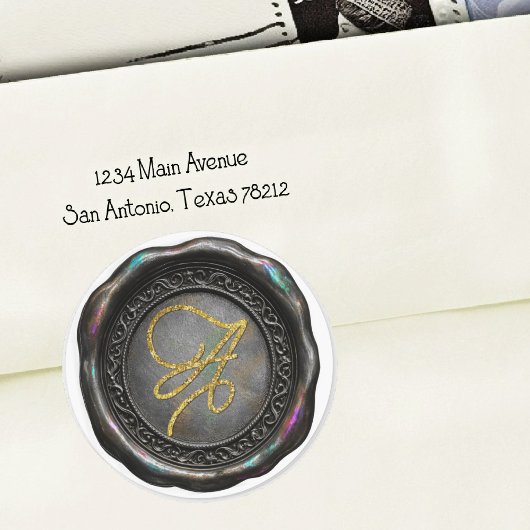 Sticker Rond Monogramme en script or tout en initiales Noir iri