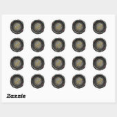 Sticker Rond Monogramme en script or tout en initiales Noir iri (Feuille)