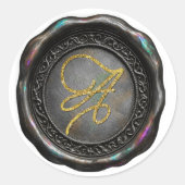 Sticker Rond Monogramme en script or tout en initiales Noir iri (Devant)
