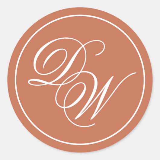 Sticker Rond Monogramme en terre cuite Simple Brown blanc Scrip (Devant)