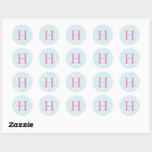 Sticker Rond Monogramme En vichy bleu (Feuille)