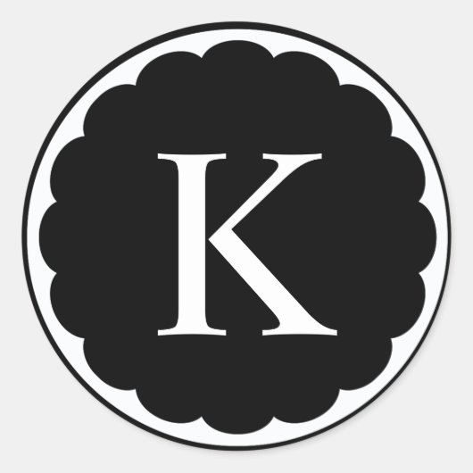 Sticker Rond Monogramme encadré de pétoncle blanc (Devant)