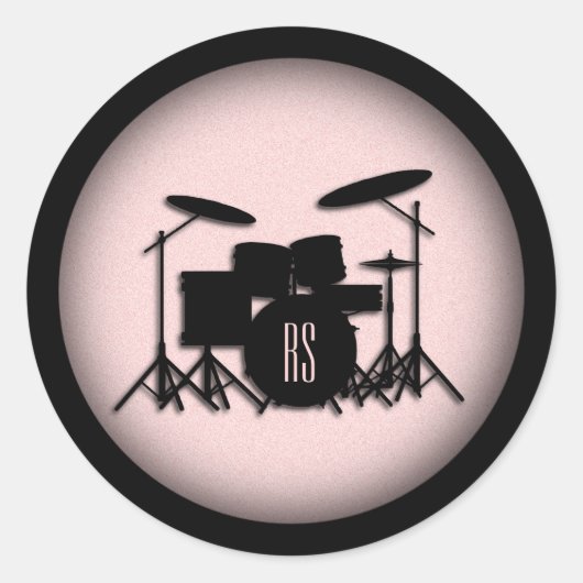Sticker Rond Monogramme Ensemble de musique Design rose (Devant)