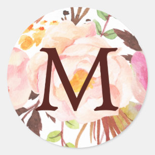 Sticker Rond Monogramme Enveloppe Phoques Rose antique