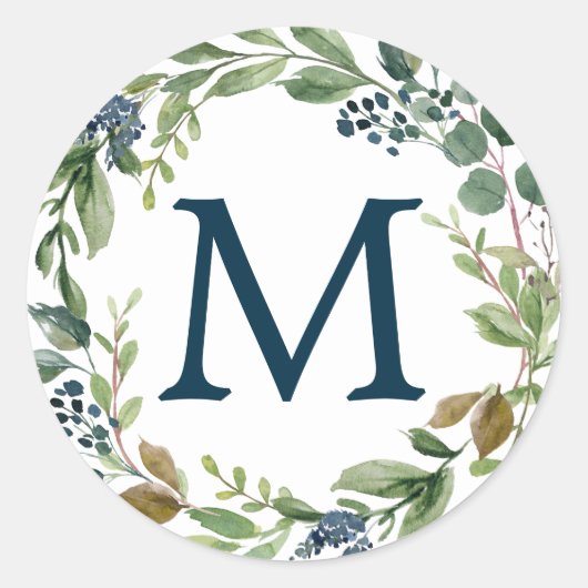 Sticker Rond Monogramme Enveloppe Phoques Végétation marine (Devant)