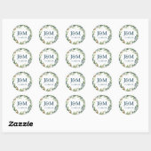 Sticker Rond Monogramme Enveloppe Phoques Vert Marine (Feuille)