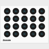 Sticker Rond Monogramme et nom, bleu et Turquoise (Feuille)