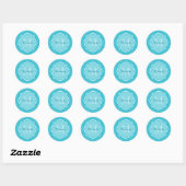 Sticker Rond Monogramme et nom de Quatrefoil bleu turquoise cla (Feuille)