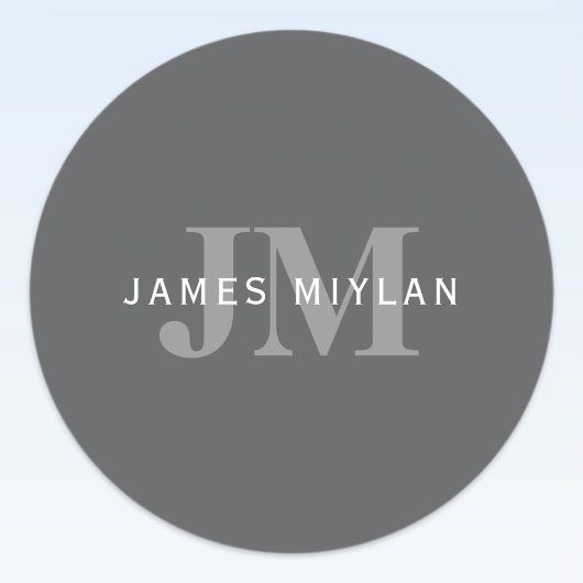 Sticker Rond Monogramme et nom gris foncé moderne