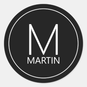 Sticker Rond Monogramme et nom personnalisé moderne Classic Rou