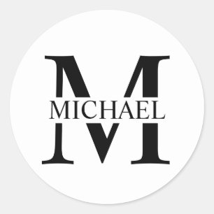 Sticker Rond Monogramme et nom personnalisés blancs