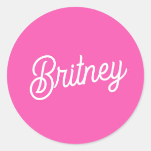 Sticker Rond Monogramme et nom personnalisés Hot Pink moderne