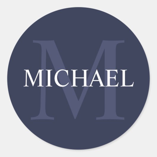 Sticker Rond Monogramme et nom personnalisés Marine Blue (Devant)