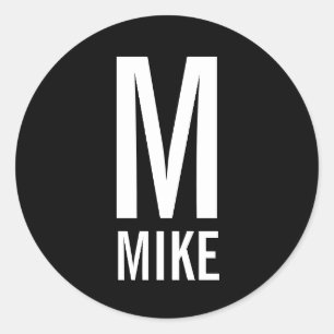 Sticker Rond Monogramme et nom personnalisés modernes