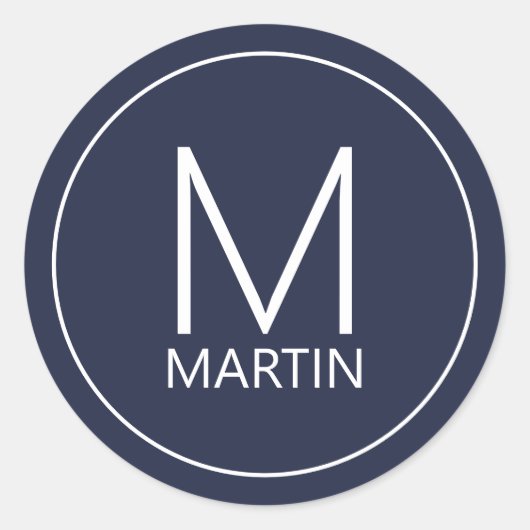 Sticker Rond Monogramme et nom personnalisés modernes (Devant)