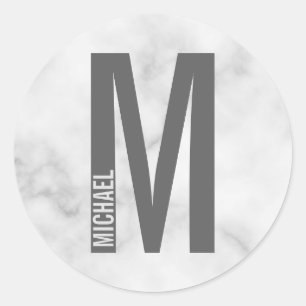 Sticker Rond Monogramme et nom personnalisés modernes