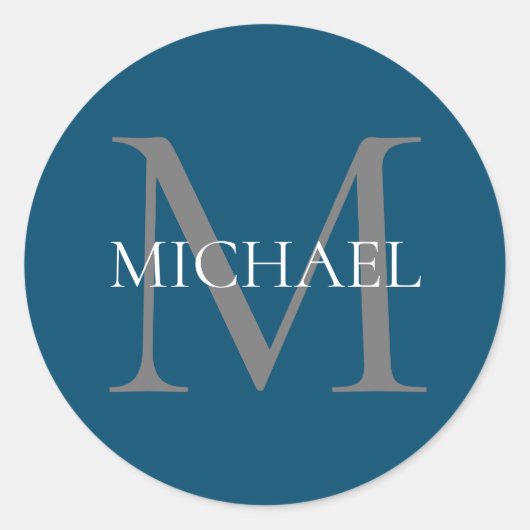 Sticker Rond Monogramme et nom personnalisés Ocean Blue (Devant)