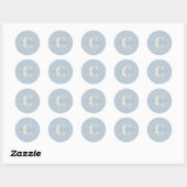 Sticker Rond Monogramme et nom personnalisés simples en bleu (Feuille)