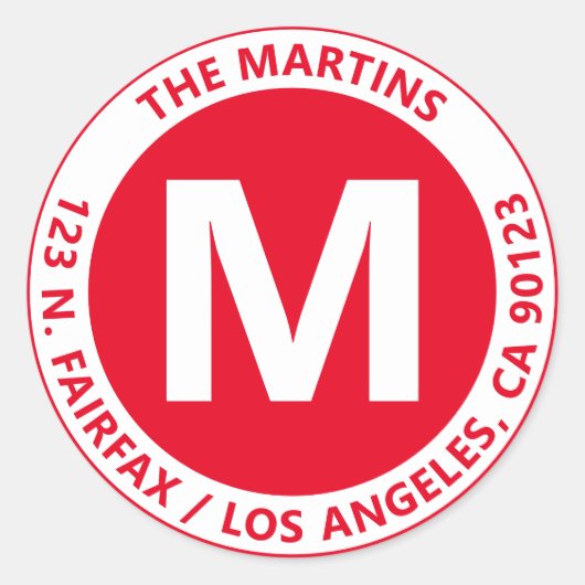 Sticker Rond Monogramme et texte rouge et blanc très gras (Devant)