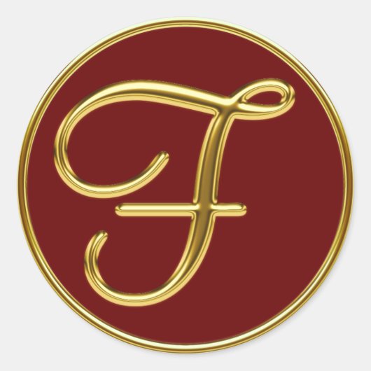 Sticker Rond Monogramme F en or 3D (Devant)