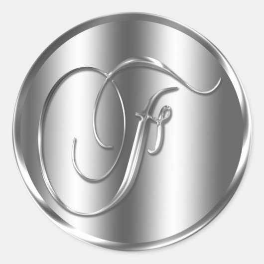 Sticker Rond Monogramme F Faire-part de mariage couleur argent (Devant)