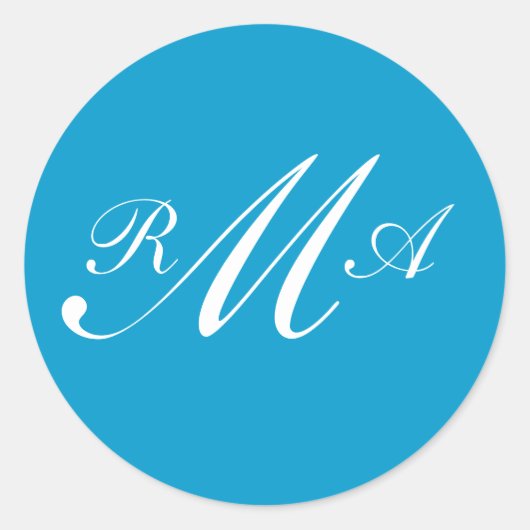 Sticker Rond Monogramme Faire-part de mariage Sceau Turquoise B (Devant)