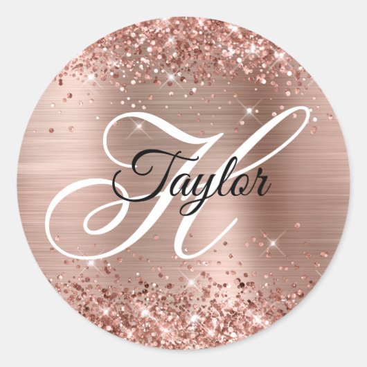 Sticker Rond Monogramme fantaisie métal or Rose (Devant)