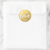 Sticker Rond Monogramme Faux Gold Foil LOVE Script Mariage noir (Sac)