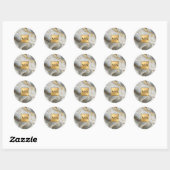 Sticker Rond Monogramme Faux Gold, Gris Blanc Marbré Mariage (Feuille)