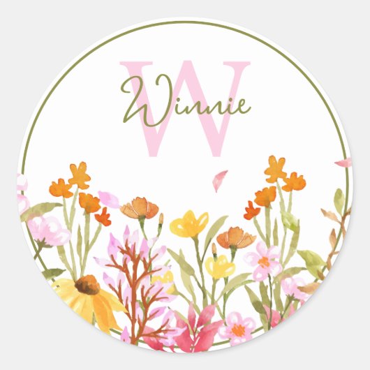 Sticker Rond Monogramme fleur sauvage (Devant)