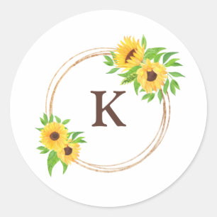 Sticker Rond Monogramme Fleurs de soleil Verdure Enveloppe rust